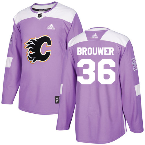 Adidas Flames #36 Troy Brouwer Purple Authentic Fights Cancer Stitched NHL Jersey - Click Image to Close
